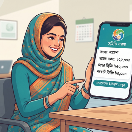 সমিতির সদস্য মোবাইল অ্যাপে নিজের সঞ্চয় ঋণ ও কিস্তির হিসাব দেখছেন