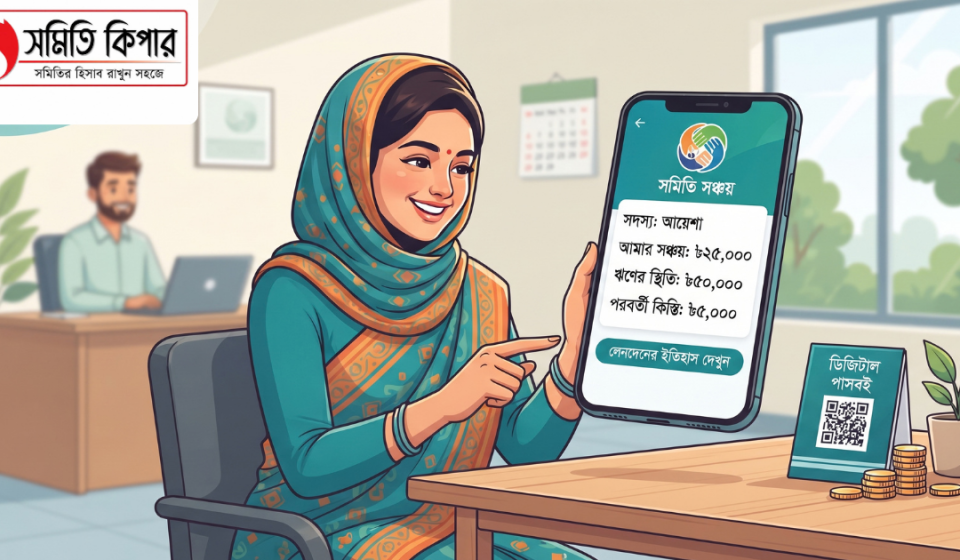 সমিতির সদস্য মোবাইল অ্যাপে নিজের সঞ্চয় ঋণ ও কিস্তির হিসাব দেখছেন