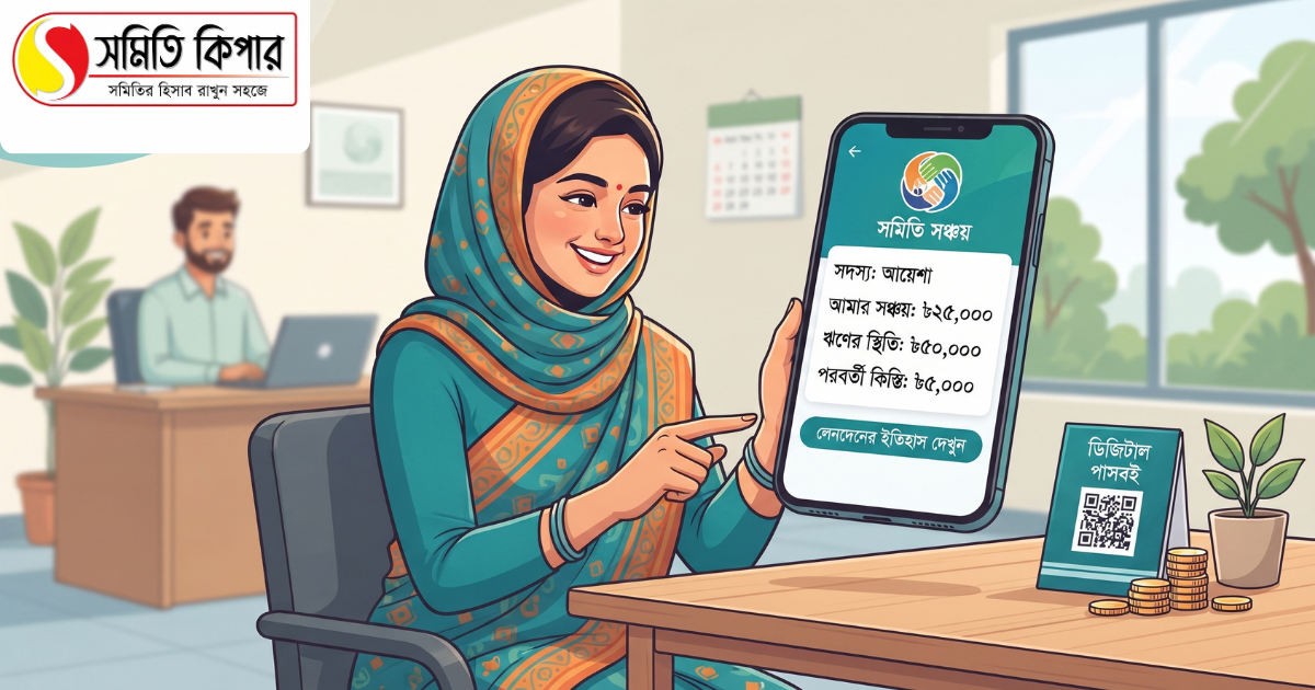 সমিতির সদস্য মোবাইল অ্যাপে নিজের সঞ্চয় ঋণ ও কিস্তির হিসাব দেখছেন