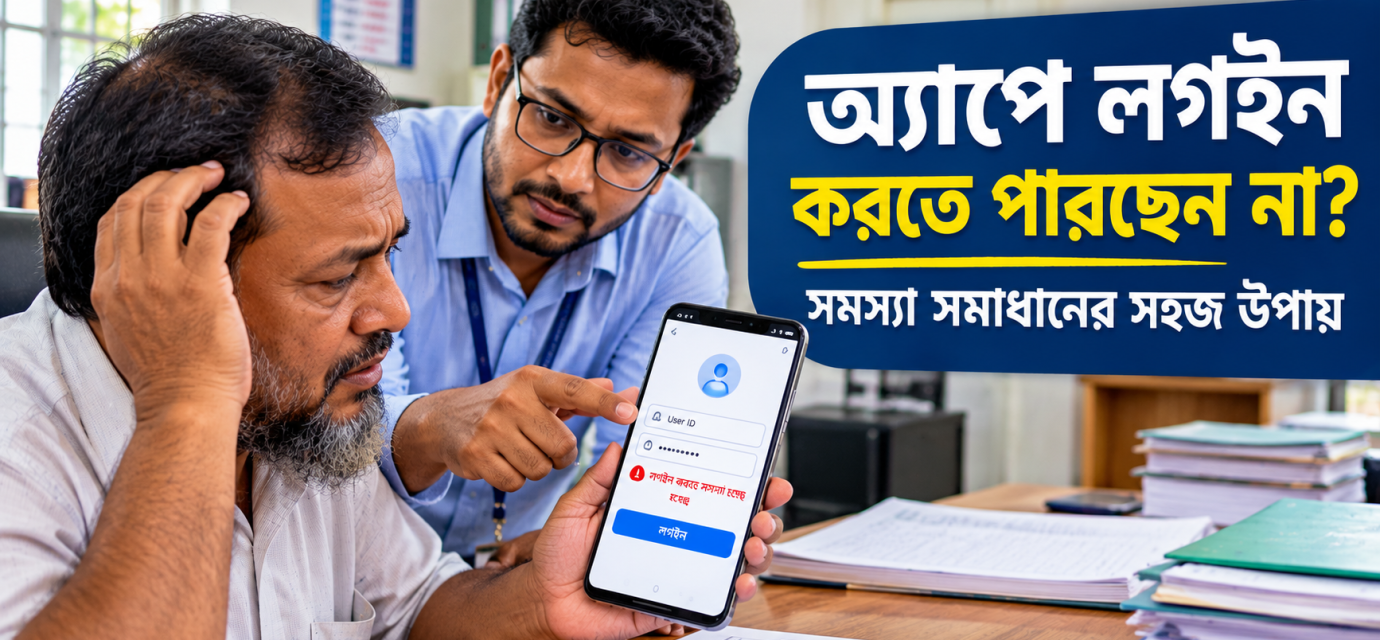 সমিতির মোবাইল অ্যাপে লগইন সমস্যার সমাধান করতে স্মার্টফোন পরীক্ষা করছেন একজন সদস্য