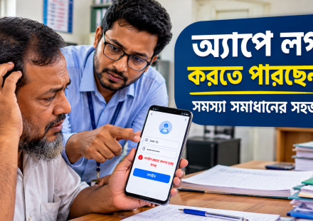 সমিতির মোবাইল অ্যাপে লগইন সমস্যার সমাধান করতে স্মার্টফোন পরীক্ষা করছেন একজন সদস্য