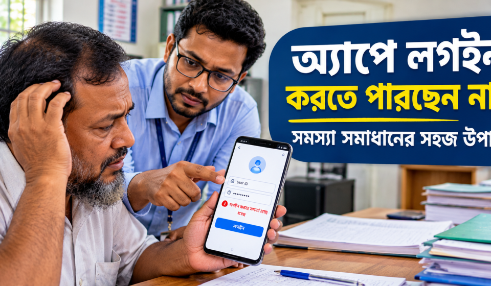 সমিতির মোবাইল অ্যাপে লগইন সমস্যার সমাধান করতে স্মার্টফোন পরীক্ষা করছেন একজন সদস্য